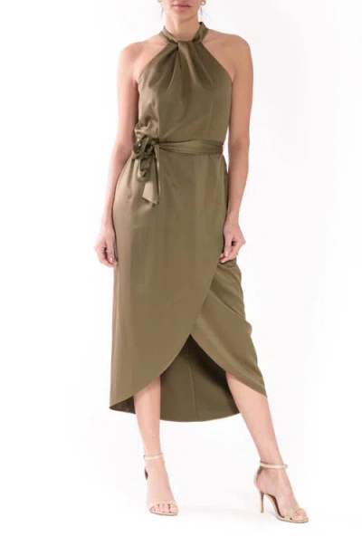 Julia Jordan Tie Belt Tulip Hem Cocktail Dress In Olive