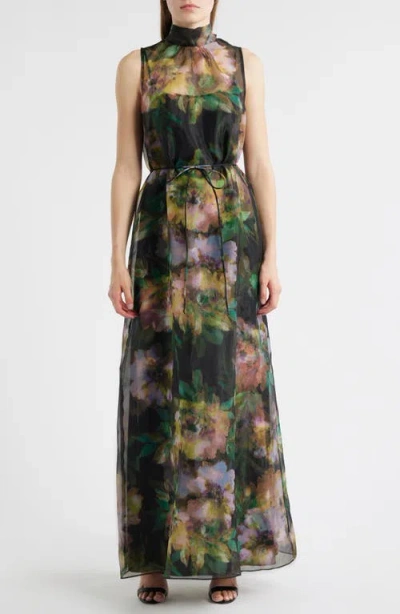 Julia Jordan Tie Neck Organza Cocktail Dress In Green