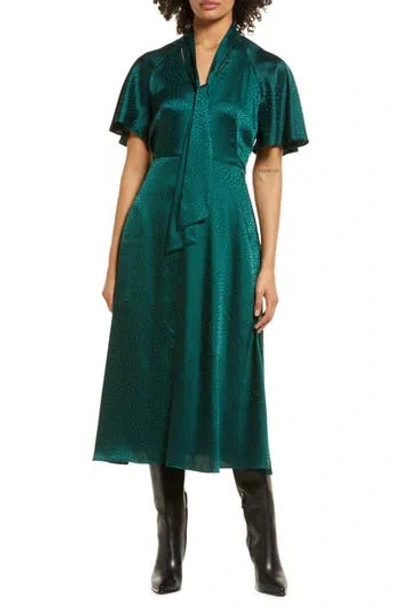 Julia Jordan Tie Neck Satin Midi Dress In Hunter