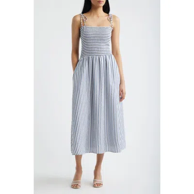 Julia Jordan Tie Shoulder Smocked Midi Dress In Blue