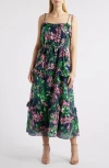 Julia Jordan Tie Strap Tiered Maxi Dress In Navy Multi
