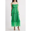 Julia Jordan Tie Strap Tiered Midi Dress In Green