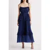 Julia Jordan Tie Strap Tiered Midi Dress In Navy