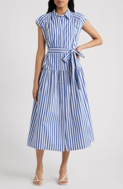 Julia Jordan Tie Waist Cap Sleeve Midi Dress In Blue