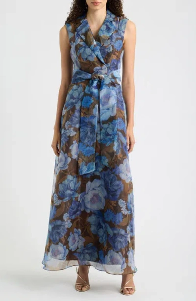 Julia Jordan Tie Waist Maxi Dress In Blue