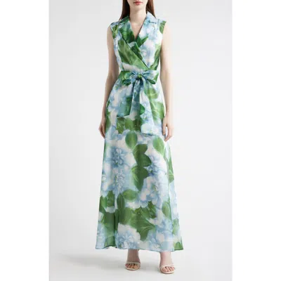 Julia Jordan Tie Waist Sleeveless Gown In Green