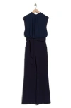 Julia Jordan Tie Waist Wide Leg Jumpsuit In Blue