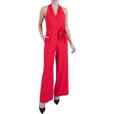 Julia Jordan Tie Waist Wide Leg Jumpsuit In Red
