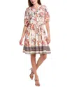 Julia Jordan Tiered Tie Waist Puff Sleeve Dress In Multi