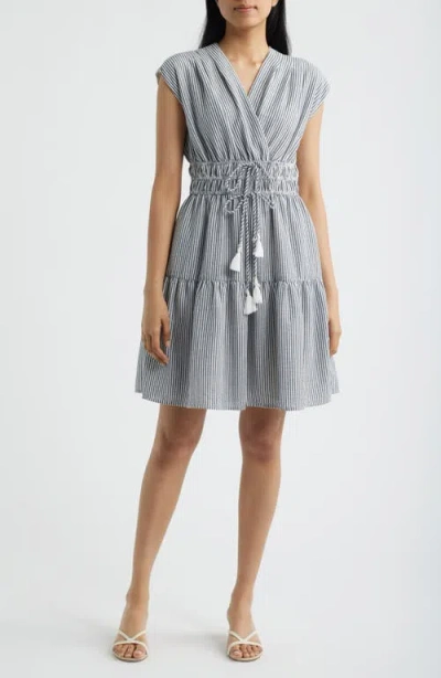 Julia Jordan Tiered Stripe Seersucker Dress In Gray