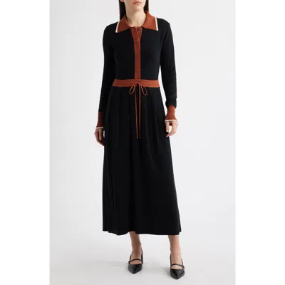 Julia Jordan Tipped Long Sleeve Drawstring Waist Sweater Dress In Black