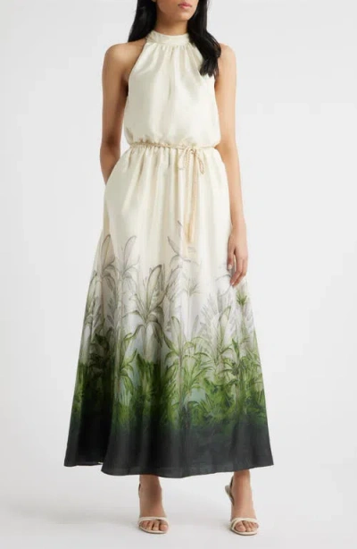 Julia Jordan Tropical Print Mock Neck Maxi Dress In Multi