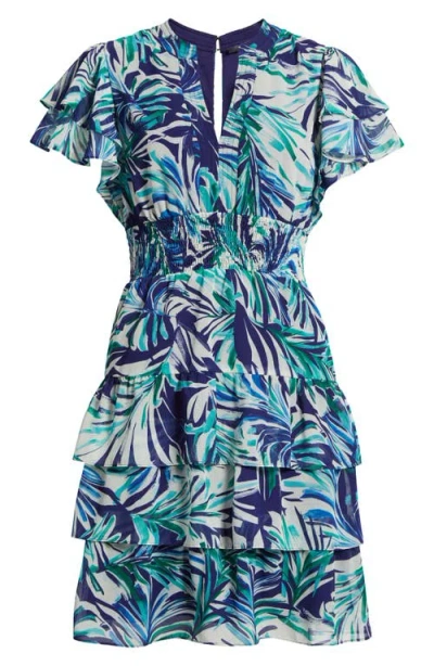 Julia Jordan Tropical Print Tiered Dress In Black