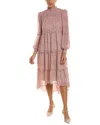 Julia Jordan Smocked Tiered Long Sleeve High-low Dress In Red