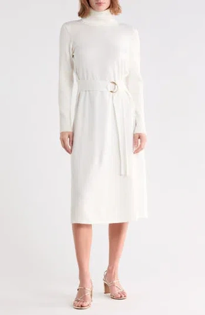 Julia Jordan Turtleneck Long Sleeve Belted Sweater Dress In Neutral