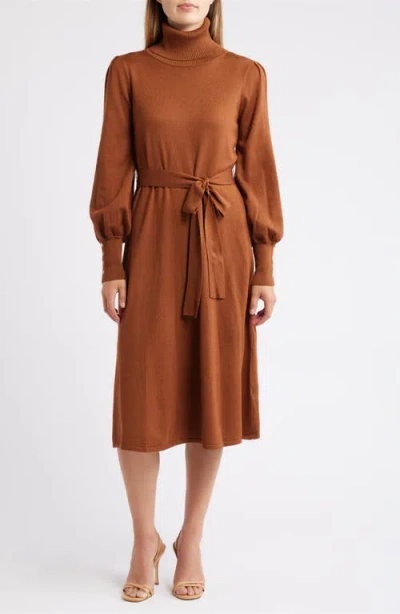 Julia Jordan Turtleneck Long Sleeve Midi Dress In Brown