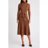 Julia Jordan Turtleneck Long Sleeve Rib Midi Sweater Dress In Caramel