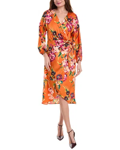 Julia Jordan Twill Satin Faux Wrap Dress In Orange