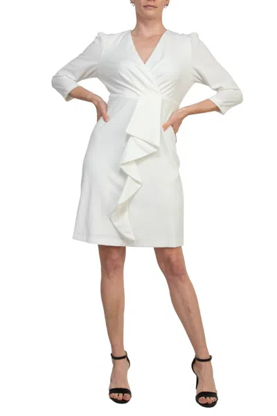 Julia Jordan V-neckline Pleated Cascade Front Ruffled Sheath Dress In Ivory In White