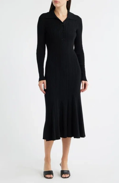 Julia Jordan Variegated Rib Long Sleeve Midi Sweater Dress In Black