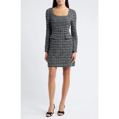 Julia Jordan Windowpane Plaid Long Sleeve Bouclé Dress In Blue