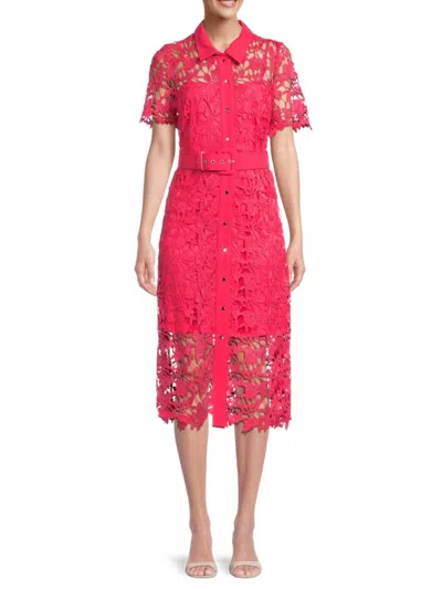 Julia Jordan Women's Belted Lace Shirt Dress In Coral Red