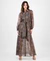 Julia Jordan Tie Belt Long Sleeve Maxi Shirtdress In Animal Print