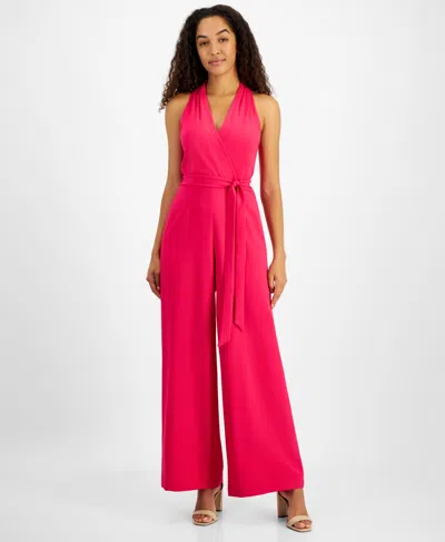 Julia Jordan Women's Belted Wide-leg Halter Jumpsuit In Deep Pink