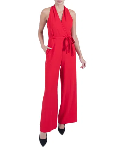 Julia Jordan Women's Belted Wide-leg Halter Jumpsuit In Red
