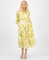 Julia Jordan Mixed Print Long Sleeve Tiered Shirtdress In Yellow