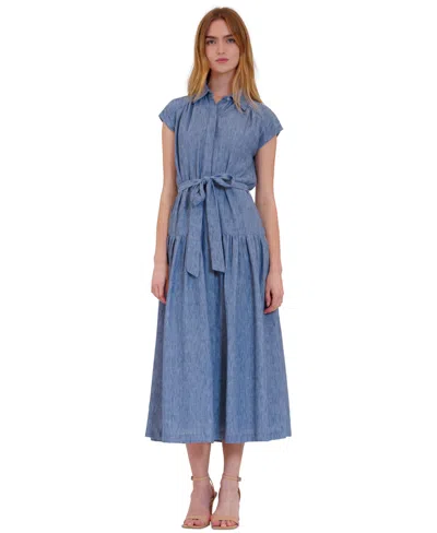 Julia Jordan Women's Cap-sleeve Collared Button-front Midi Dress In Blue