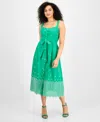 Julia Jordan Embroidered Cotton Midi Sundress In Green
