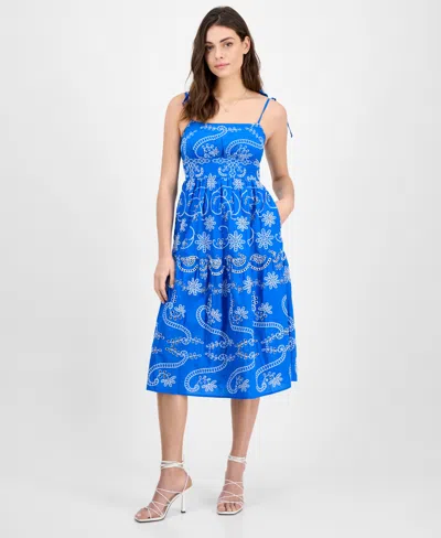 Julia Jordan Women's Cotton Eyelet Sleeveless Dress In Blue,ivory
