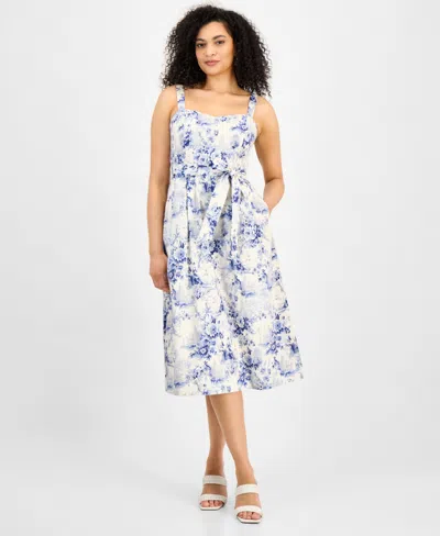 Julia Jordan Women's Cotton Floral-print Midi Dress In Ivory,blue
