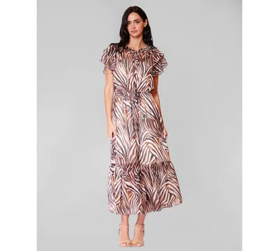 Julia Jordan Women's Crewneck Flutter-sleeve Midi Dress In Brown