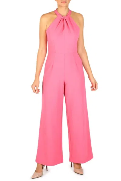 Julia Jordan Women's Crossed Neck Keyhole Racerback Solid Crepe Jumpsuit In Neon Pink