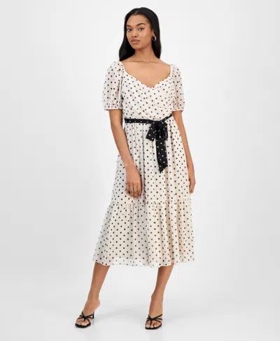 JULIA JORDAN WOMEN'S DOT-PRINT SHORT-SLEEVE MIDI CHIFFON DRESS