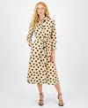 Julia Jordan Long Sleeve Button-up Midi Dress In Neutral