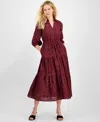 Julia Jordan Eyelet Maxi Shirtdress In Burgundy
