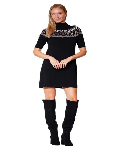 Julia Jordan Women's Fair Isle Mock Neck Short-sleeve Sweater Dress In Black