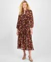 Julia Jordan Women's Floral Chiffon Tie-waist 3/4-sleeve Dress In Multi