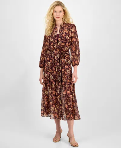 Julia Jordan Women's Floral Chiffon Tie-waist 3/4-sleeve Dress In Multi
