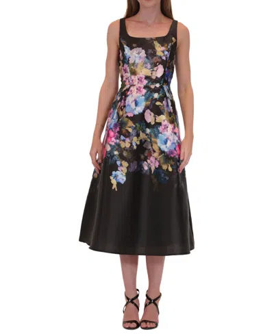 Julia Jordan Women's Floral-embroidered Square-neck Dress In Blk Multi