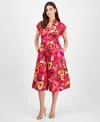Julia Jordan Plus Size Floral-print Button-down Shirtdress In Red Multi
