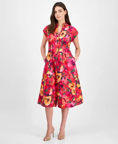 JULIA JORDAN WOMEN'S FLORAL-PRINT BUTTON-FRONT MIDI DRESS