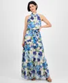Julia Jordan Printed Chiffon Maxi Dress In Blue Multi