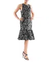 Julia Jordan Metallic Floral Jacquard Sleeveless Dress In Black,silv