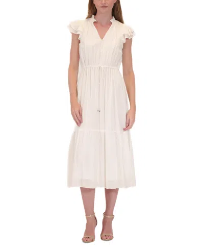 Julia Jordan Women's Flutter-sleeve Tie-waist Midi Dress In Ivory