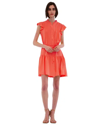 Julia Jordan Women's High-neck Tie-wast Tiered Shirtdress In Orange