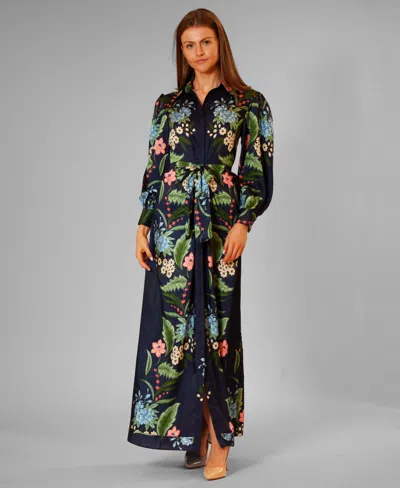 Julia Jordan Satin Twill Maxi Shirtdress In Blue